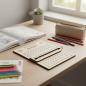 Preview: Personalisiertes 1x1‑Lernbrett aus Holz mit graviertem Namen und passender Lesehilfe im Bleistift‑Design.